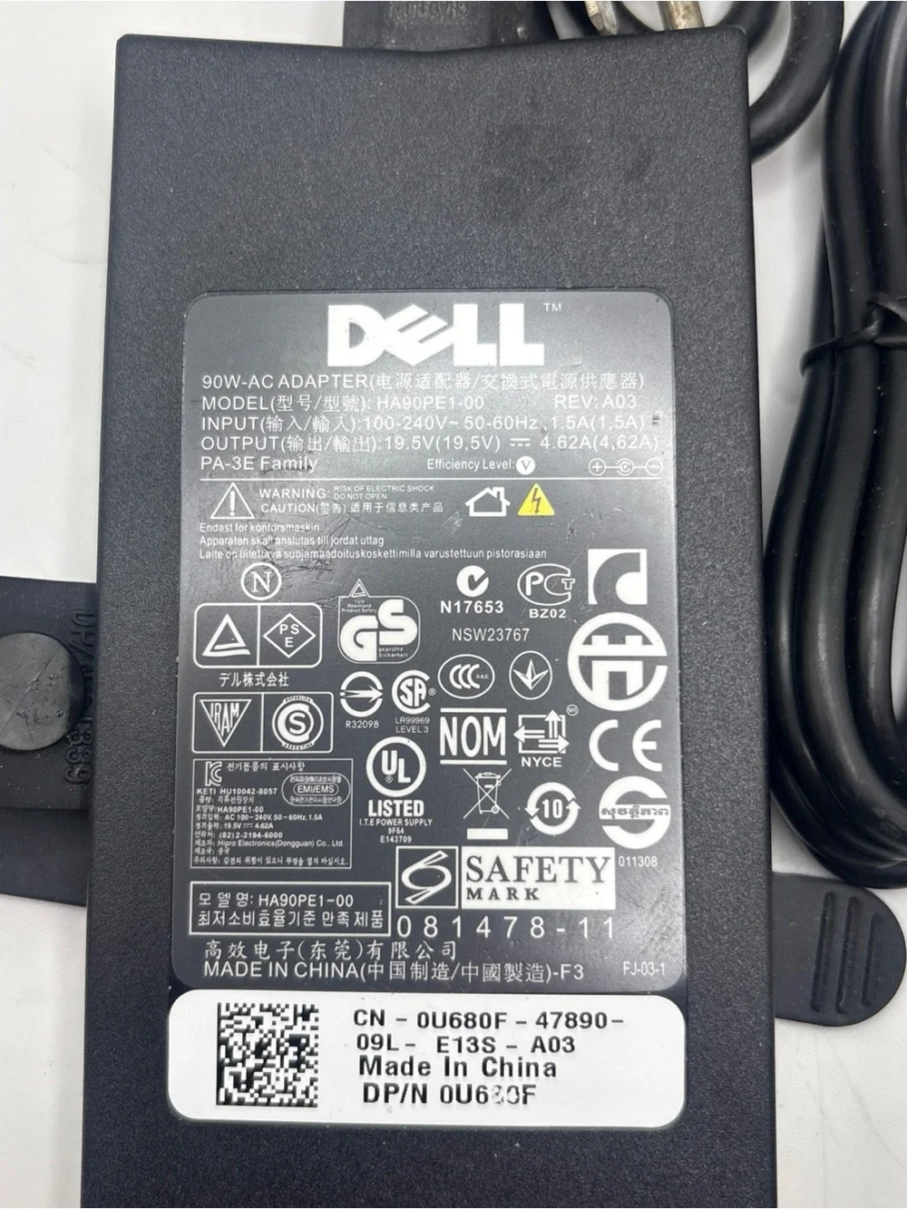 Dell 90W AC Power Adapter Charger 19.5V 4.62A HA90PE1-00 PA-3E 7.4mm Tip Genuine